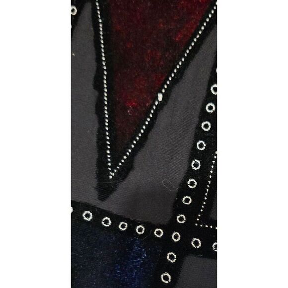 Velvet & Sheer Patchwork Paisley Design Shawl With Fringe - Black Red & Blue - Picture 7 of 8